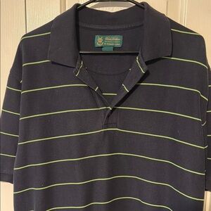 Brook Bros St. Andrews Links Navy Polo with Lime Green Stripes